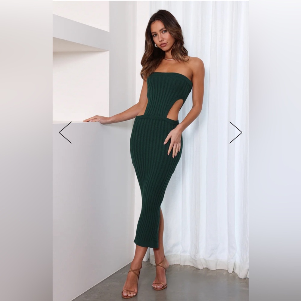 Hello Molly Everyday Style Ribbed Midi Dress Forest Green